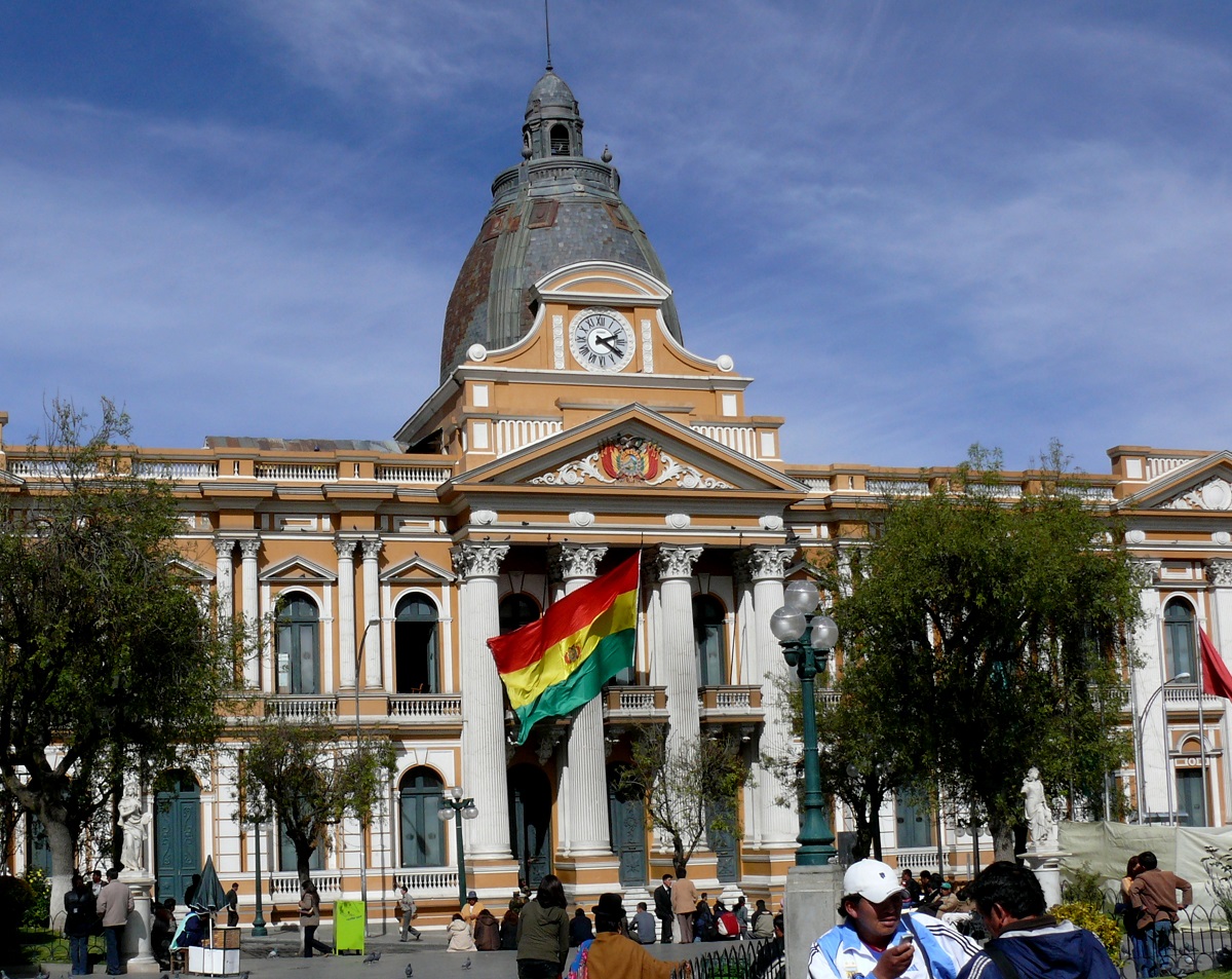 Reiseland Bolivien La Paz Regierungsgebaeude am Plaza Murillo